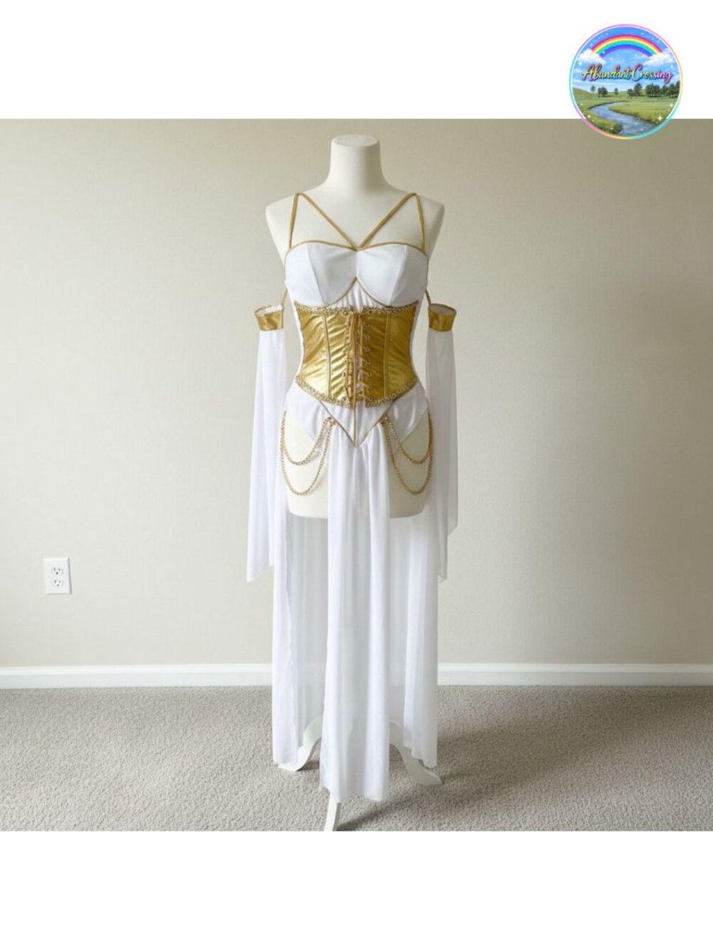 Women's Goddess Costume Sexy Toga Bodysuit with Gauntlets
